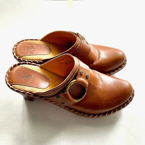 Frye Shoes - Frye Charlotte Ring 70770 Brown Leather Heeled Mule Clogs Women's Size 7 1/2 M